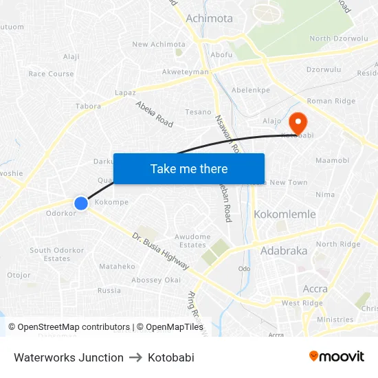 Waterworks Junction to Kotobabi map