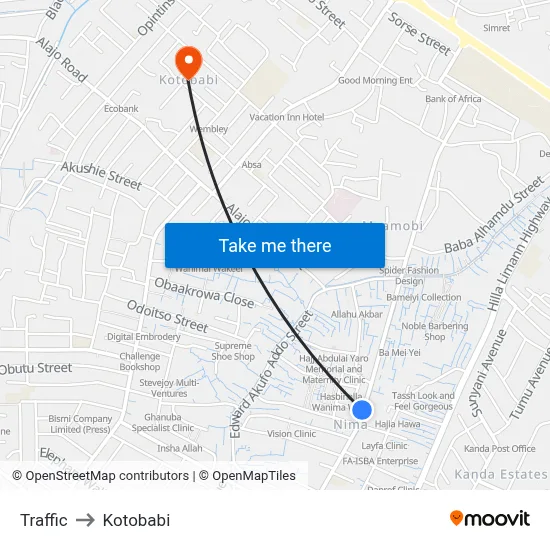 Traffic to Kotobabi map