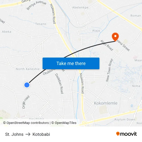 St. Johns to Kotobabi map