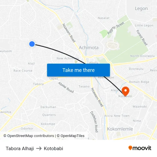 Tabora Alhaji to Kotobabi map
