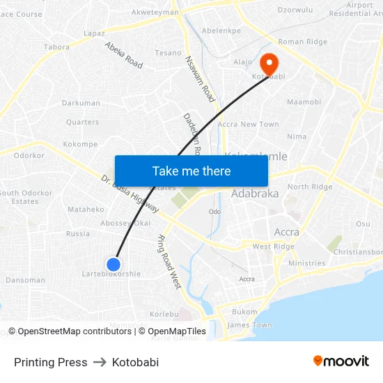 Printing Press to Kotobabi map