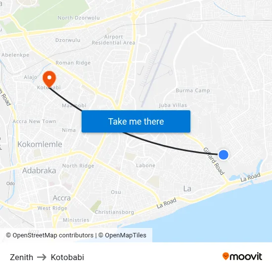 Zenith to Kotobabi map