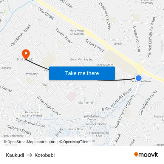 Kaukudi to Kotobabi map