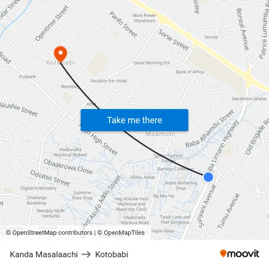 Kanda Masalaachi to Kotobabi map
