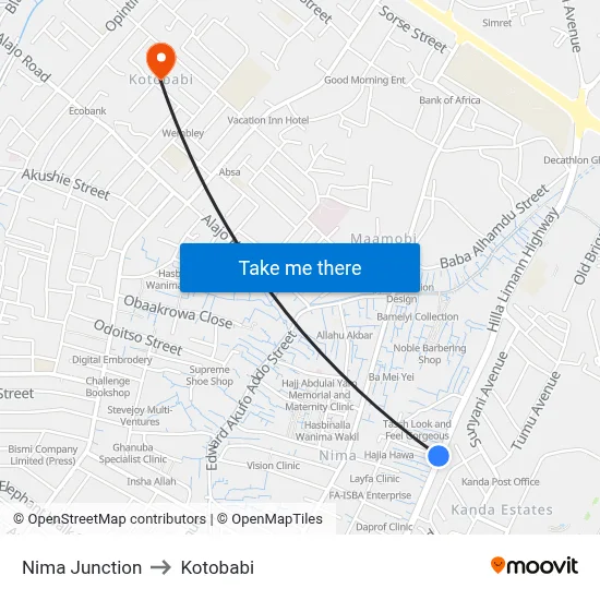 Nima Junction to Kotobabi map