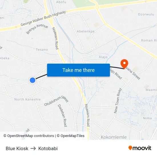 Blue Kiosk to Kotobabi map