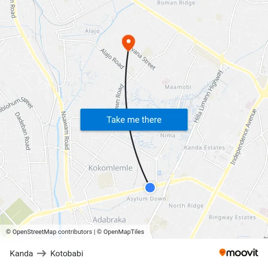 Kanda to Kotobabi map