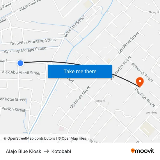 Alajo Blue Kiosk to Kotobabi map