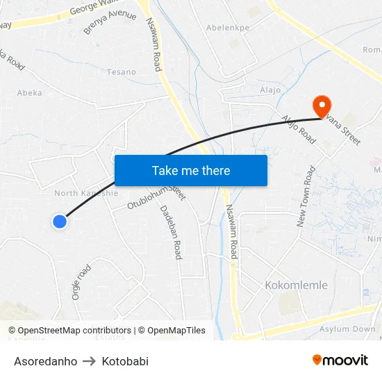 Asoredanho to Kotobabi map