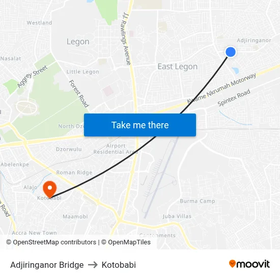 Adjiringanor Bridge to Kotobabi map
