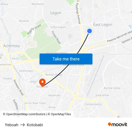 Yeboah to Kotobabi map