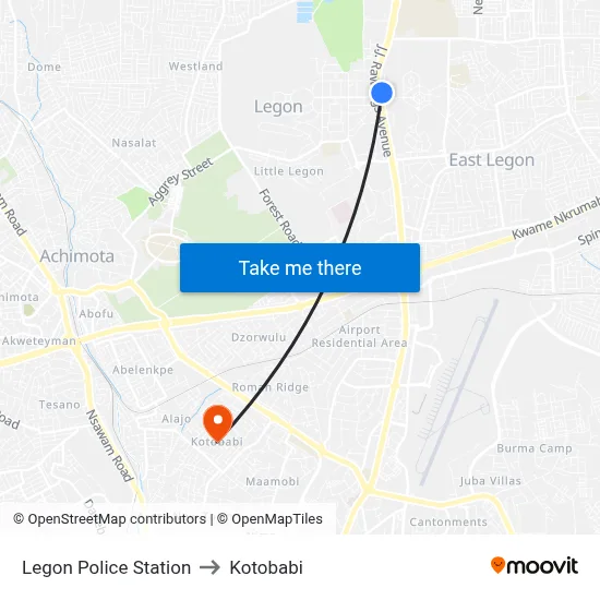 Legon Police Station to Kotobabi map