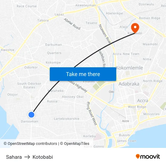 Sahara to Kotobabi map