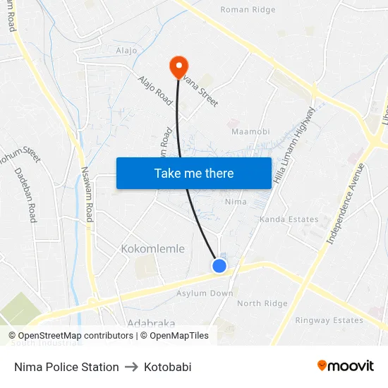 Nima Police Station to Kotobabi map