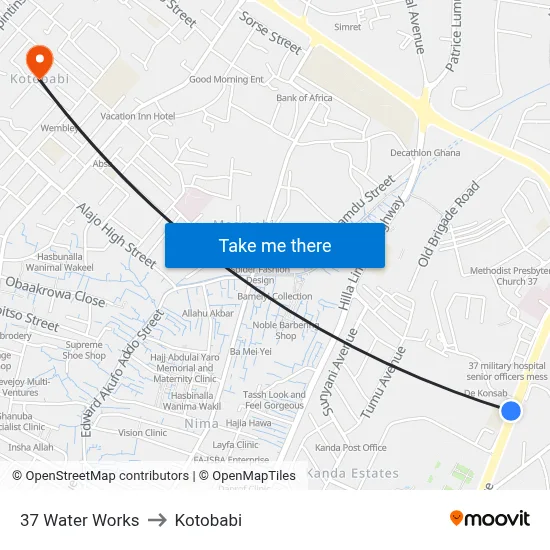 37 Water Works to Kotobabi map