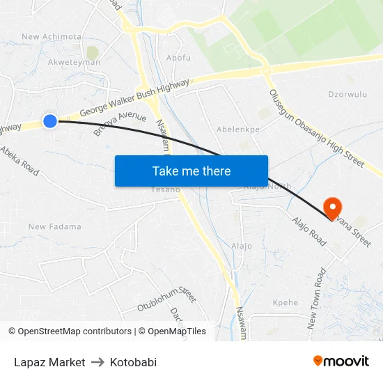 Lapaz Market to Kotobabi map