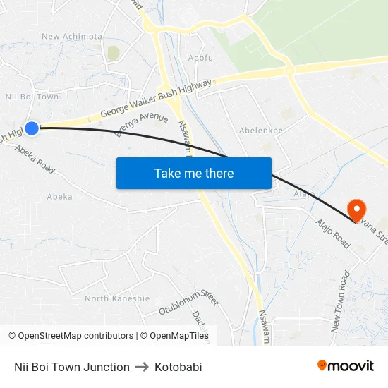 Nii Boi Town Junction to Kotobabi map