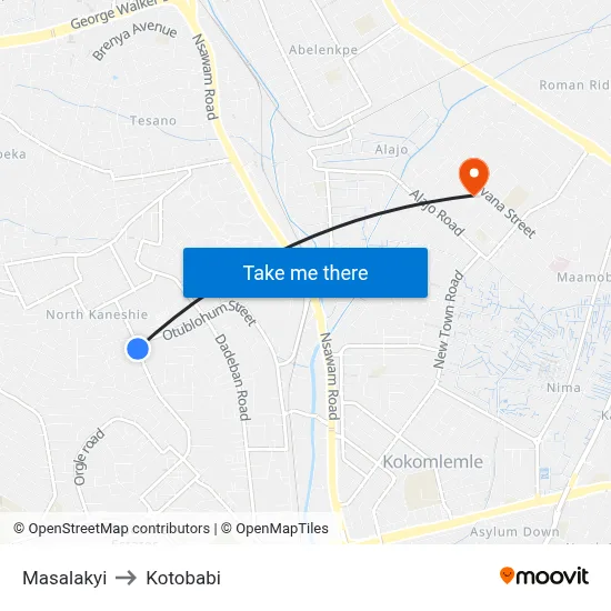 Masalakyi to Kotobabi map
