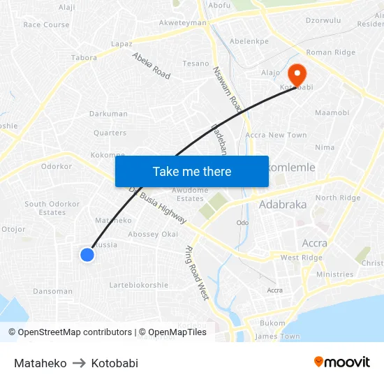 Mataheko to Kotobabi map