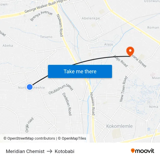 Meridian Chemist to Kotobabi map
