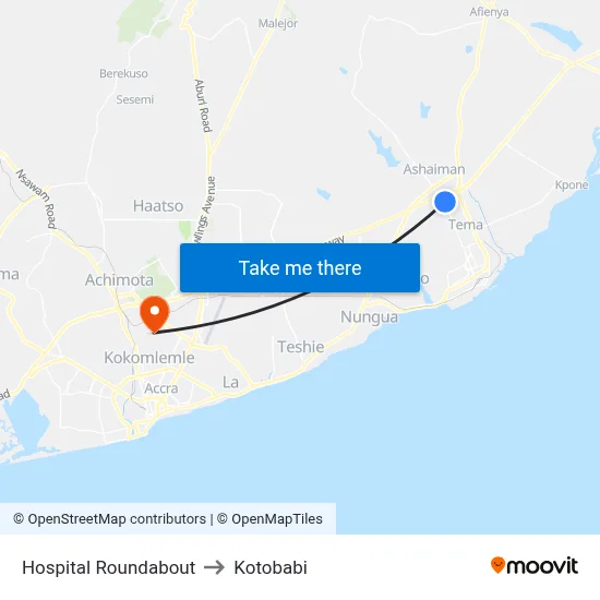 Hospital Roundabout to Kotobabi map