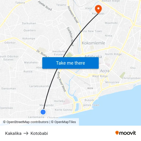 Kakalika to Kotobabi map