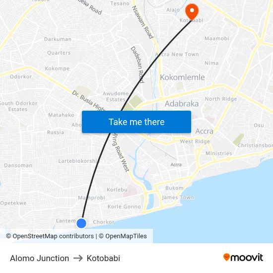 Alomo Junction to Kotobabi map