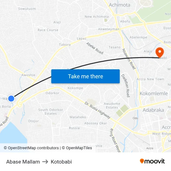 Abase Mallam to Kotobabi map