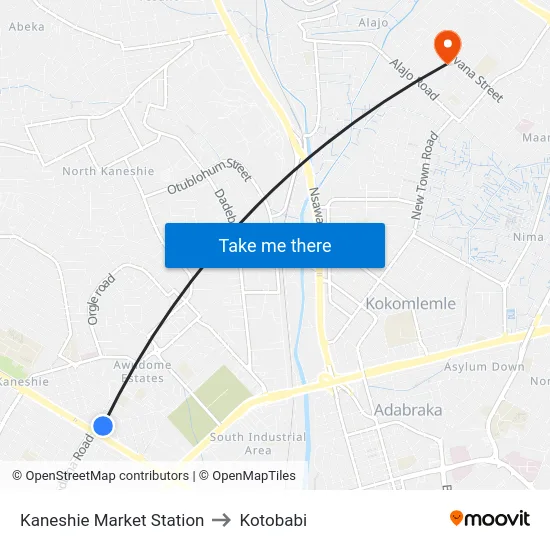 Kaneshie Market Station to Kotobabi map