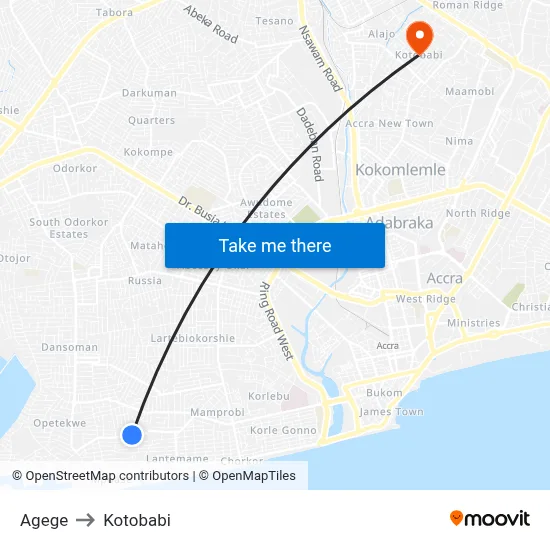 Agege to Kotobabi map