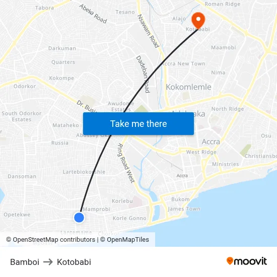 Bamboi to Kotobabi map