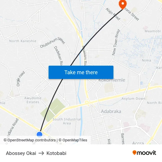 Abossey Okai to Kotobabi map