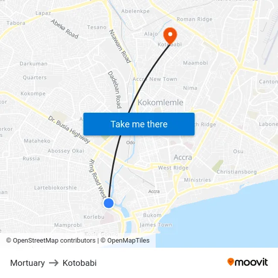 Mortuary to Kotobabi map