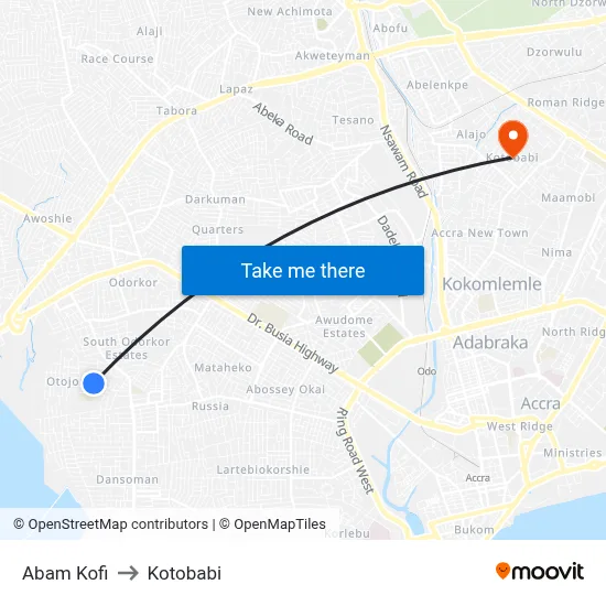 Abam Kofi to Kotobabi map