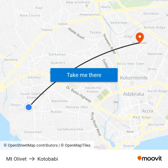 Mt Olivet to Kotobabi map