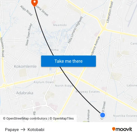 Papaye to Kotobabi map