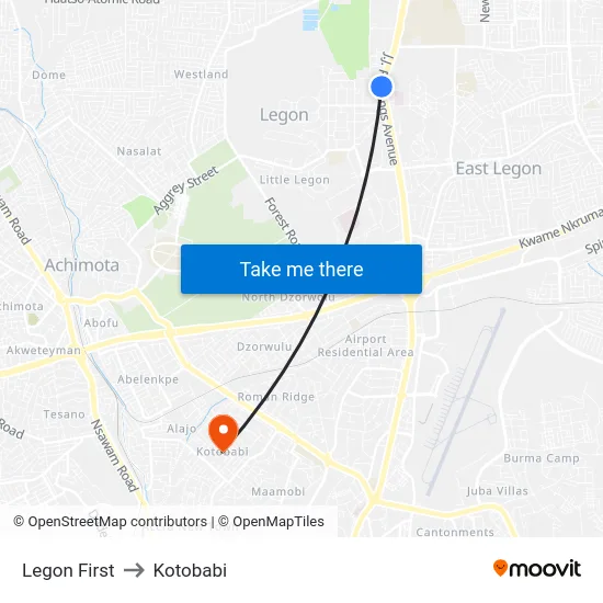 Legon First to Kotobabi map