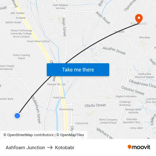 Ashfoam Junction to Kotobabi map