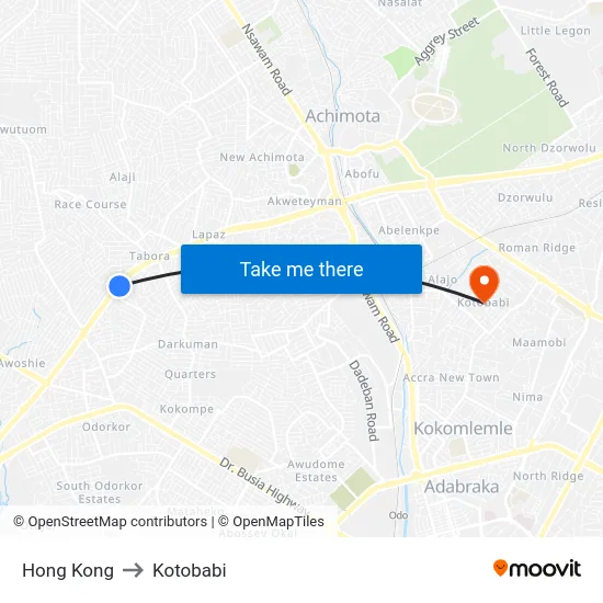 Hong Kong to Kotobabi map