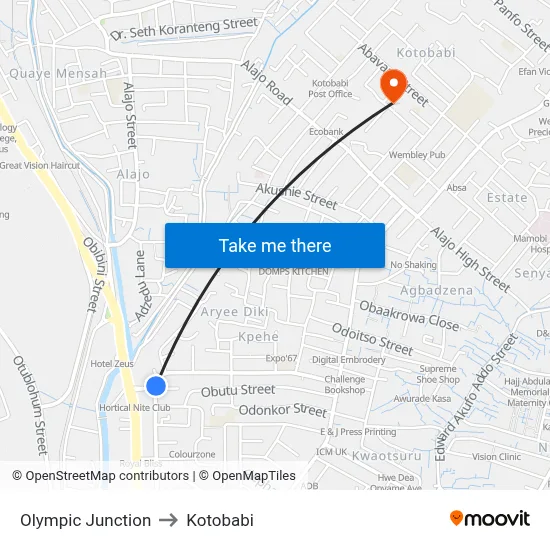 Olympic Junction to Kotobabi map
