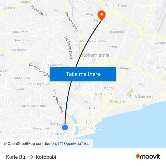Korle Bu to Kotobabi map