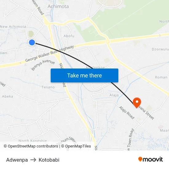 Adwenpa to Kotobabi map