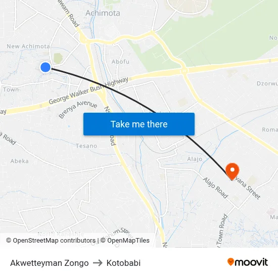 Akwetteyman Zongo to Kotobabi map
