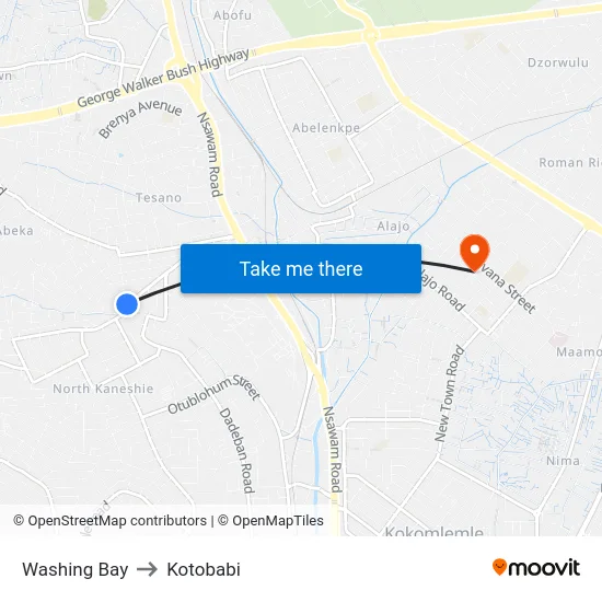 Washing Bay to Kotobabi map