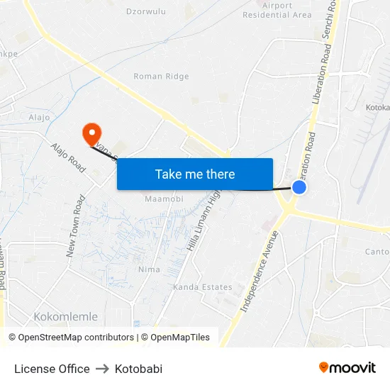 License Office to Kotobabi map