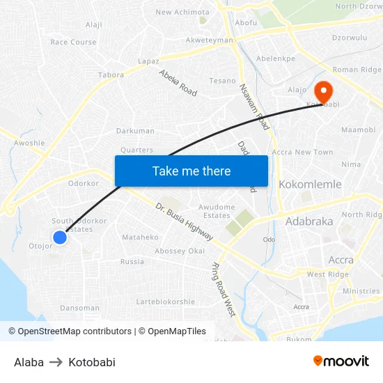 Alaba to Kotobabi map