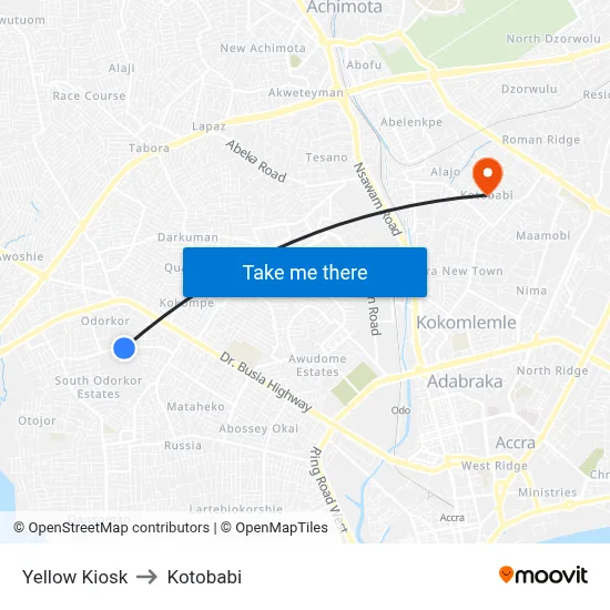 Yellow Kiosk to Kotobabi map