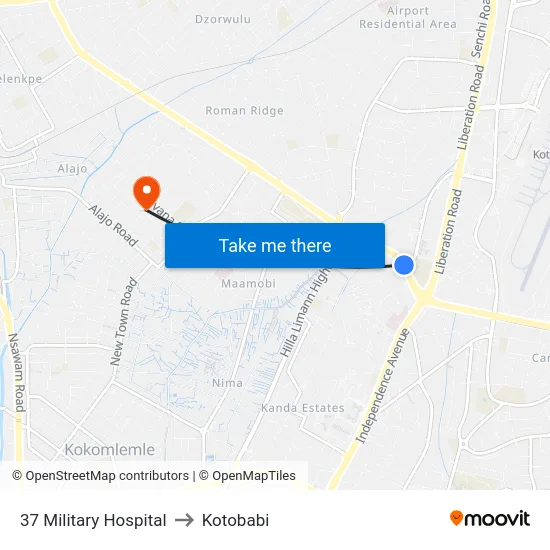 37 Military Hospital to Kotobabi map