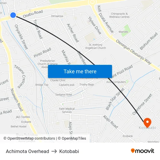 Achimota Overhead to Kotobabi map