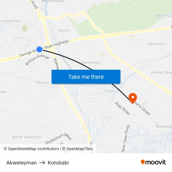 Akweteyman to Kotobabi map